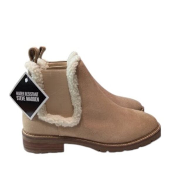 Steve Madden Leopold Tan Suede Faux Shearling Chelsea Booties Size 9 NWT-NWOB - Picture 4 of 8